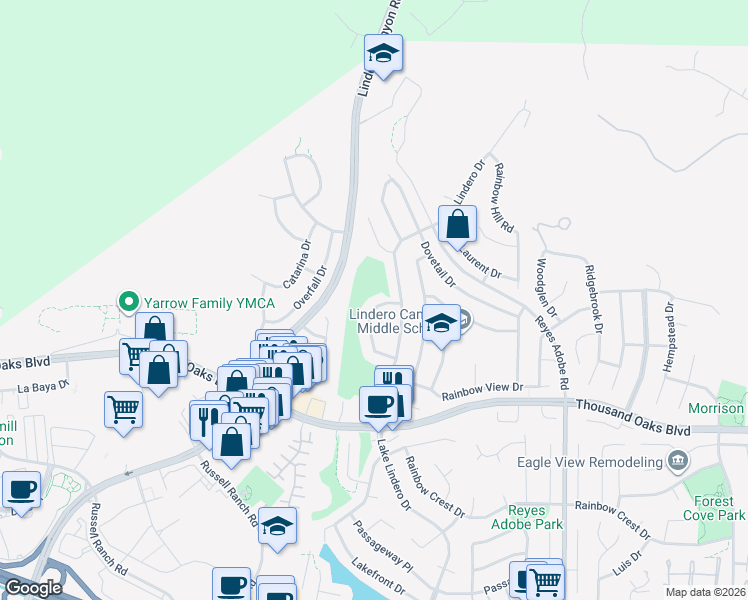 map of restaurants, bars, coffee shops, grocery stores, and more near 5887 Cape Horn Drive in Agoura Hills