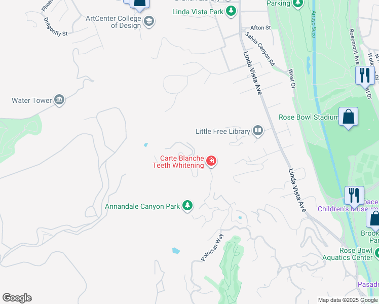 map of restaurants, bars, coffee shops, grocery stores, and more near 1525 Glen Oaks Boulevard in Pasadena