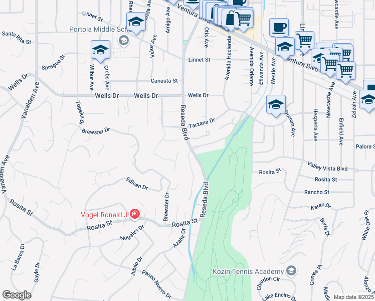 map of restaurants, bars, coffee shops, grocery stores, and more near 4869 Hermano Drive in Los Angeles
