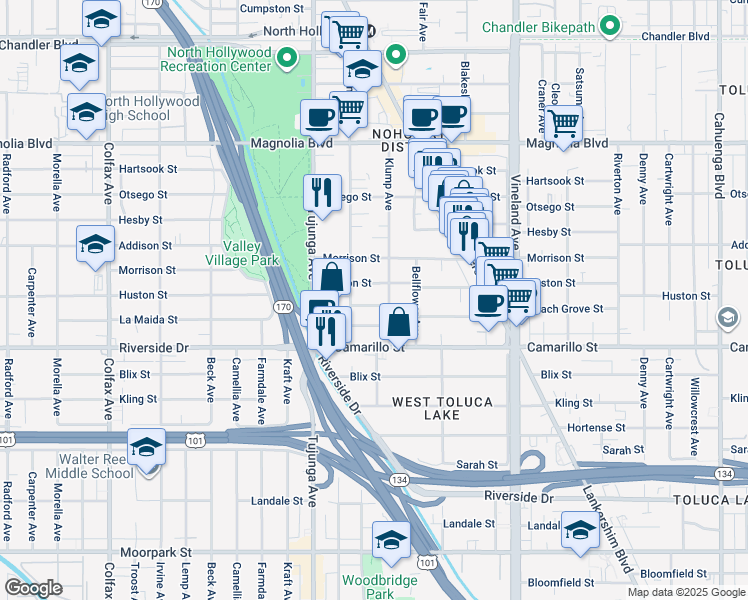 map of restaurants, bars, coffee shops, grocery stores, and more near in Los Angeles