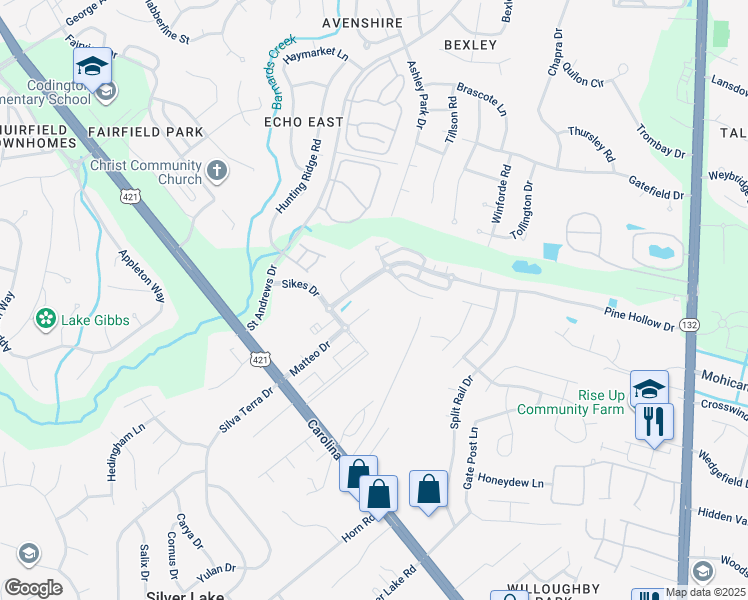 map of restaurants, bars, coffee shops, grocery stores, and more near 1227 Matteo Drive in Wilmington