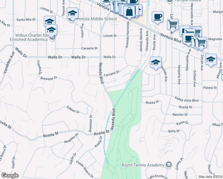 map of restaurants, bars, coffee shops, grocery stores, and more near 4916 North Avenida Oriente in Los Angeles