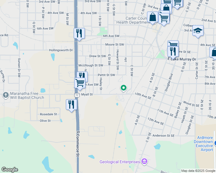 map of restaurants, bars, coffee shops, grocery stores, and more near 1121 G Street Southwest in Ardmore