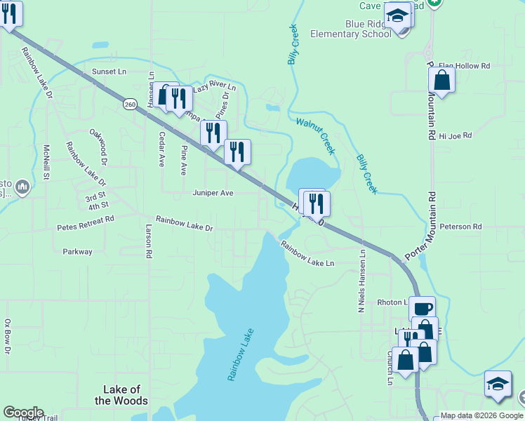 map of restaurants, bars, coffee shops, grocery stores, and more near 2007 Lake Breeze Road in Pinetop-Lakeside