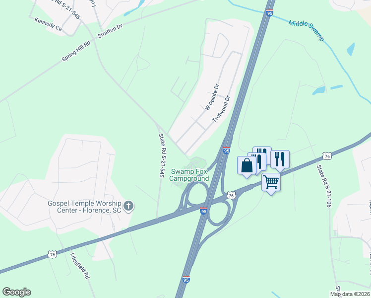 map of restaurants, bars, coffee shops, grocery stores, and more near 3897 Trotwood Drive in Florence