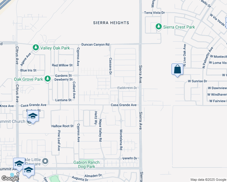 map of restaurants, bars, coffee shops, grocery stores, and more near 4936 Sierra Avenue in Fontana