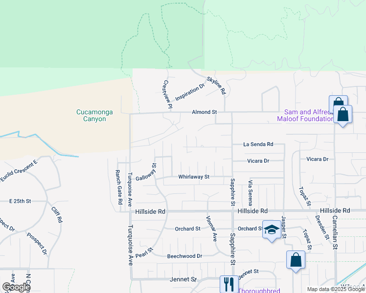 map of restaurants, bars, coffee shops, grocery stores, and more near 8120 La Senda Road in Rancho Cucamonga