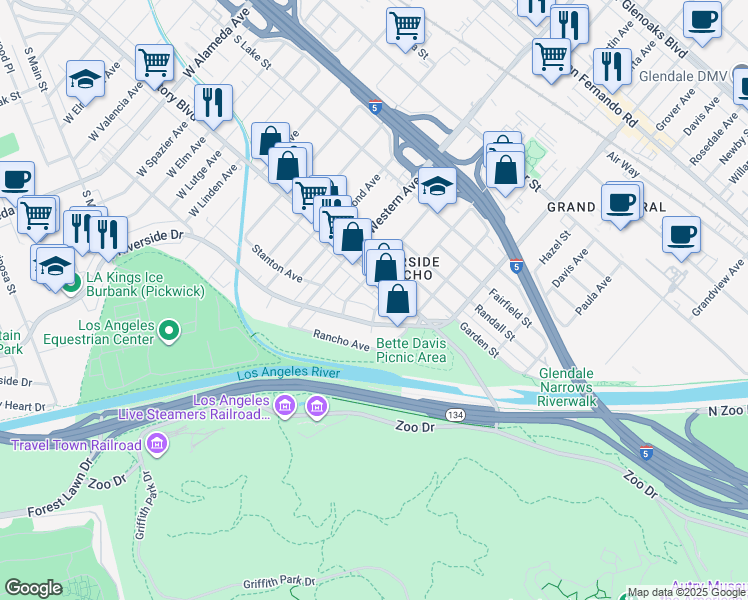 map of restaurants, bars, coffee shops, grocery stores, and more near 231 Justin Avenue in Glendale