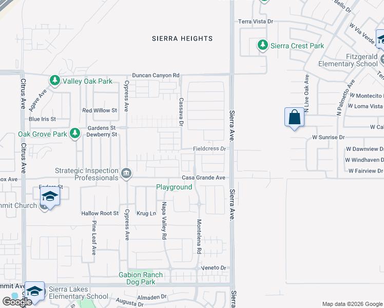 map of restaurants, bars, coffee shops, grocery stores, and more near 4936 Sierra Avenue in Fontana