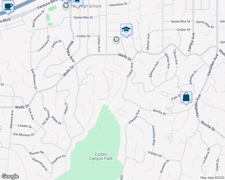 map of restaurants, bars, coffee shops, grocery stores, and more near 4847 Queen Victoria Road in Los Angeles