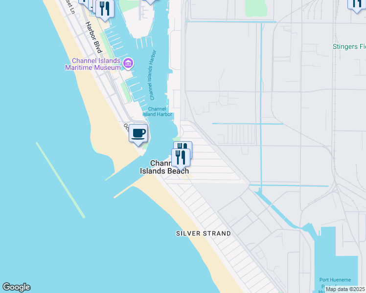 map of restaurants, bars, coffee shops, grocery stores, and more near 252 Hollywood Boulevard in Oxnard