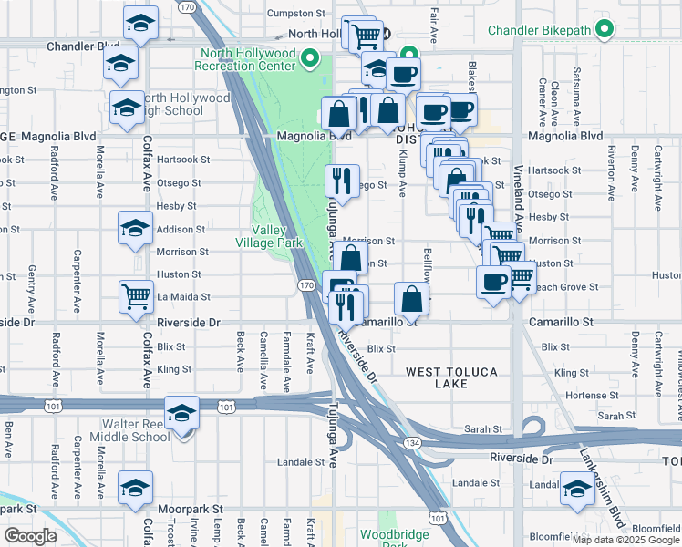 map of restaurants, bars, coffee shops, grocery stores, and more near 4868 Tujunga Avenue in Los Angeles