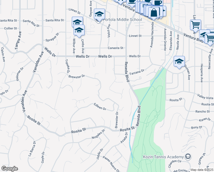 map of restaurants, bars, coffee shops, grocery stores, and more near 4941 Amigo Avenue in Los Angeles
