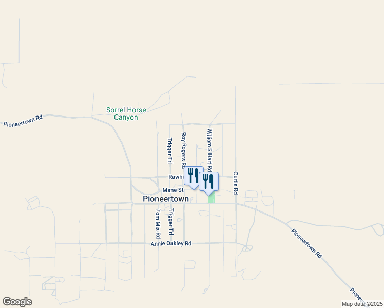 map of restaurants, bars, coffee shops, grocery stores, and more near 5165 Roy Rogers Road in Pioneertown