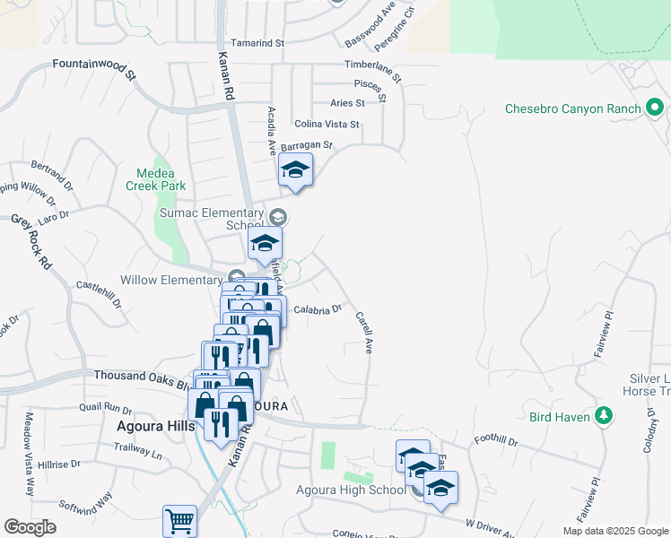 map of restaurants, bars, coffee shops, grocery stores, and more near 28902 Hollow Brook Avenue in Agoura Hills
