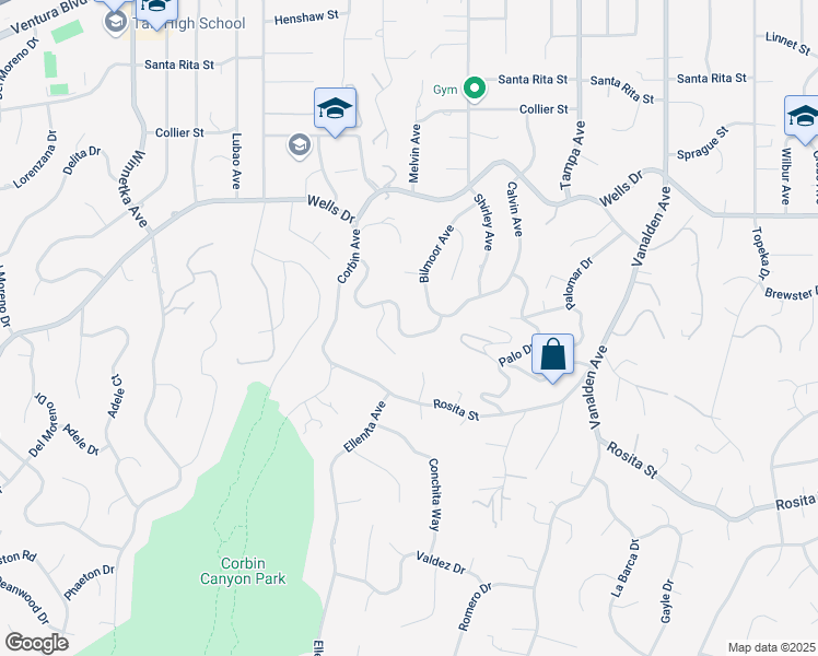 map of restaurants, bars, coffee shops, grocery stores, and more near 4937 Calvin Avenue in Los Angeles