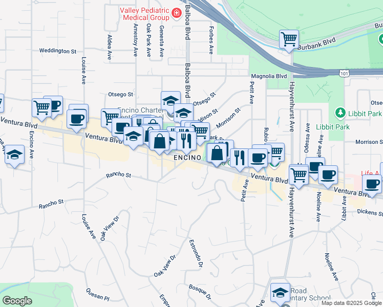 map of restaurants, bars, coffee shops, grocery stores, and more near in Los Angeles