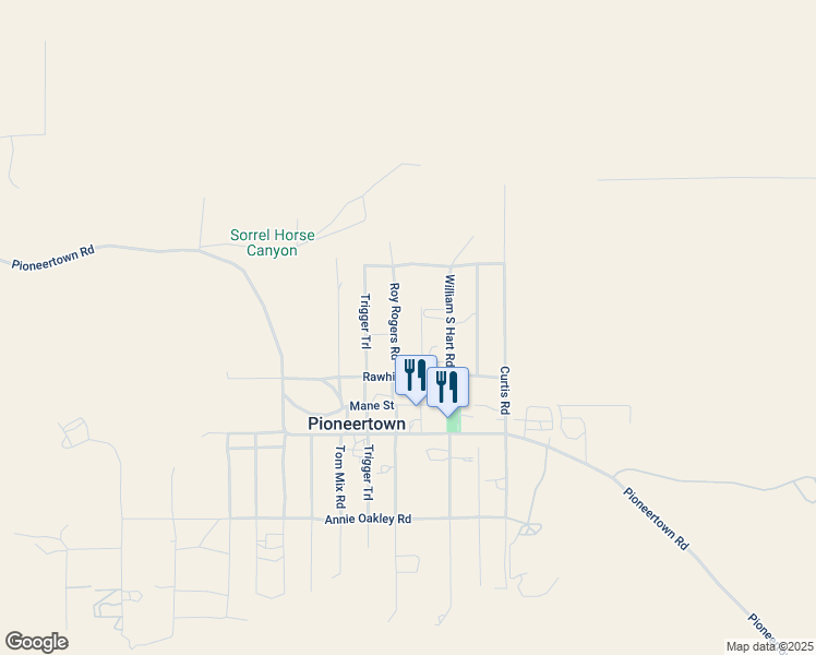 map of restaurants, bars, coffee shops, grocery stores, and more near 5165 Roy Rogers Road in Pioneertown