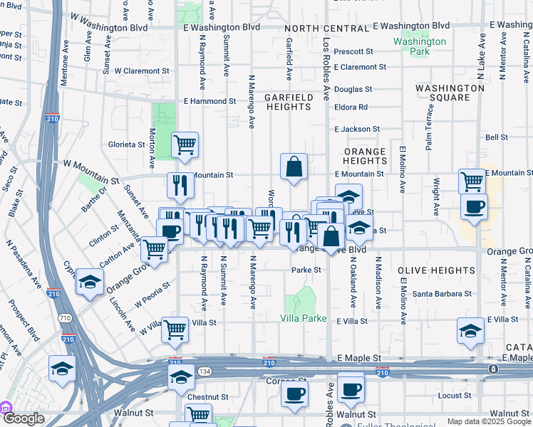map of restaurants, bars, coffee shops, grocery stores, and more near 796 North Marengo Avenue in Pasadena