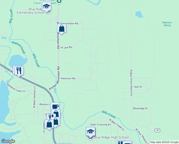 map of restaurants, bars, coffee shops, grocery stores, and more near 2122 Peterson Road in Navajo County