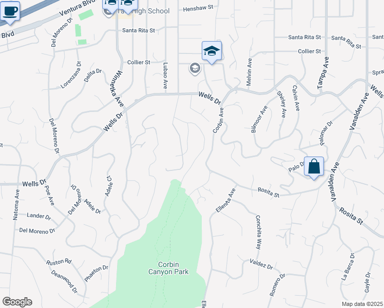 map of restaurants, bars, coffee shops, grocery stores, and more near 4847 Queen Victoria Road in Los Angeles