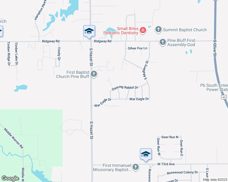 map of restaurants, bars, coffee shops, grocery stores, and more near 6502 Silver Fawn Drive in Pine Bluff
