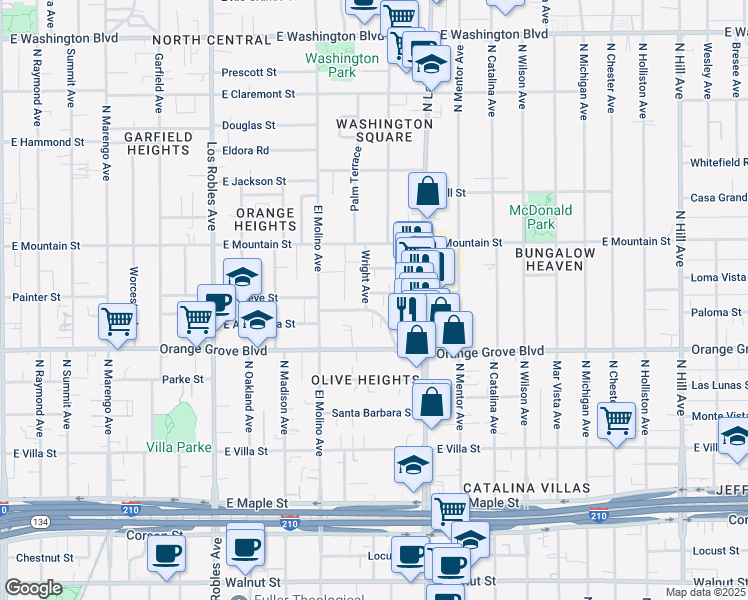 map of restaurants, bars, coffee shops, grocery stores, and more near 770 Boylston Street in Pasadena