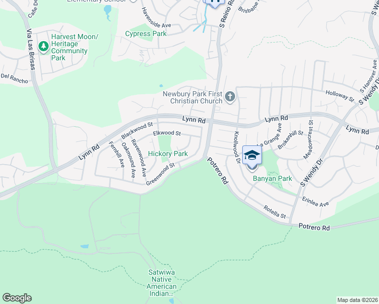 map of restaurants, bars, coffee shops, grocery stores, and more near 3949 Greenwood Street in Thousand Oaks