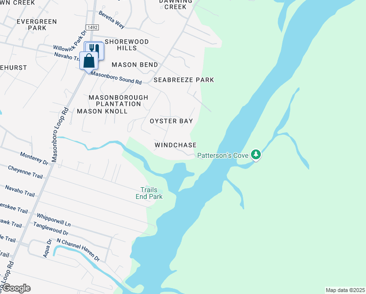 map of restaurants, bars, coffee shops, grocery stores, and more near 311 Windchase Lane in Wilmington