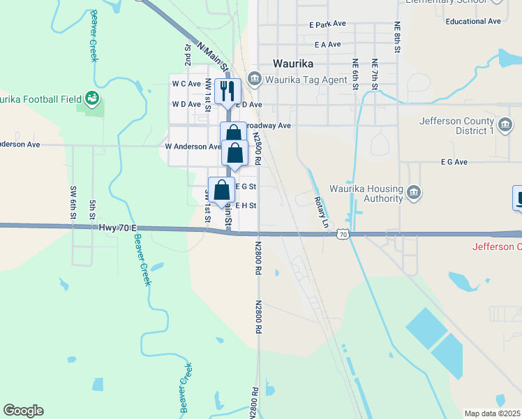map of restaurants, bars, coffee shops, grocery stores, and more near 203 East H Street in Waurika