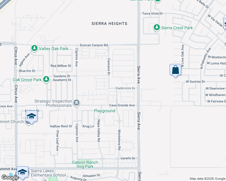 map of restaurants, bars, coffee shops, grocery stores, and more near in Fontana