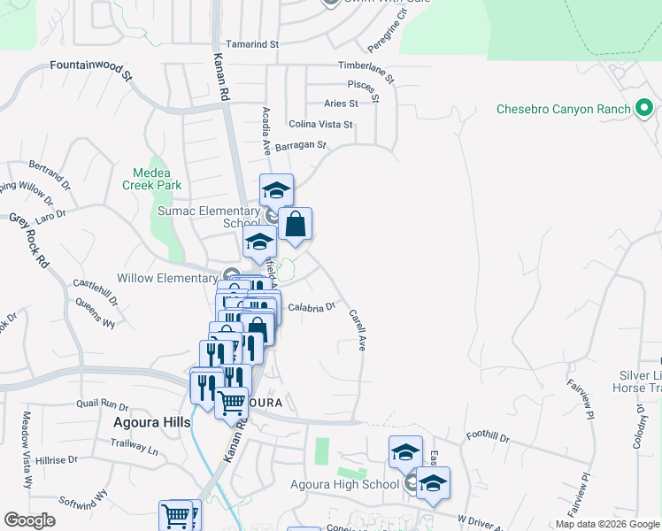 map of restaurants, bars, coffee shops, grocery stores, and more near 28902 Hollow Brook Avenue in Agoura Hills