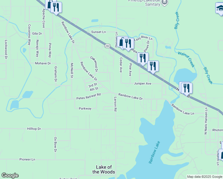 map of restaurants, bars, coffee shops, grocery stores, and more near 3268 Rainbow Lake Drive in Navajo County
