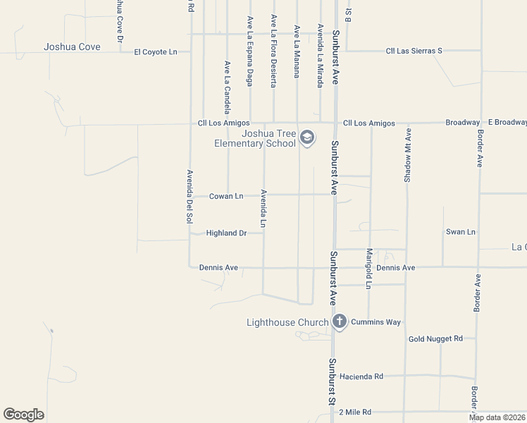 map of restaurants, bars, coffee shops, grocery stores, and more near Avenida Lane in Joshua Tree