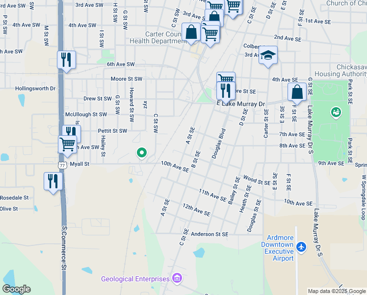 map of restaurants, bars, coffee shops, grocery stores, and more near 825 A Street Southeast in Ardmore