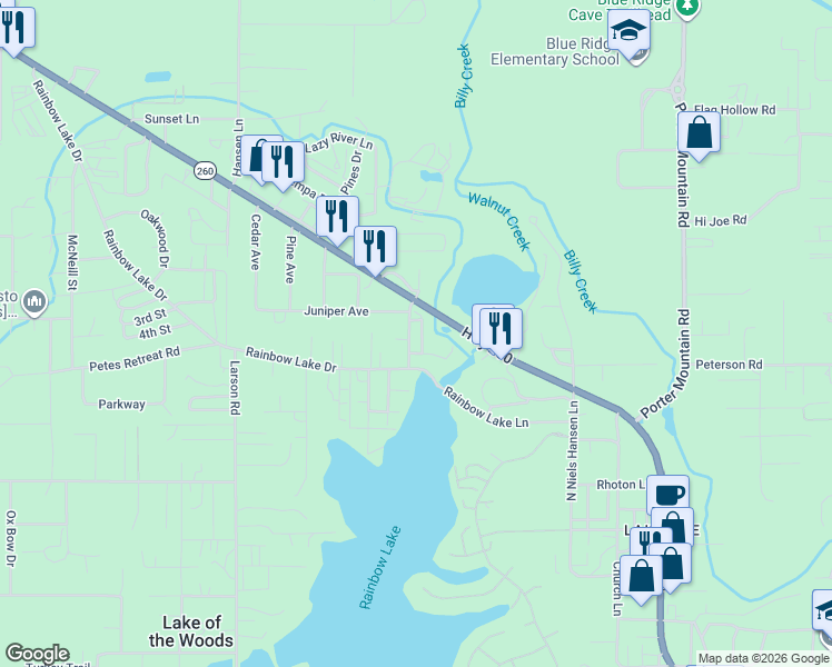map of restaurants, bars, coffee shops, grocery stores, and more near 2007 Lake Breeze Road in Pinetop-Lakeside