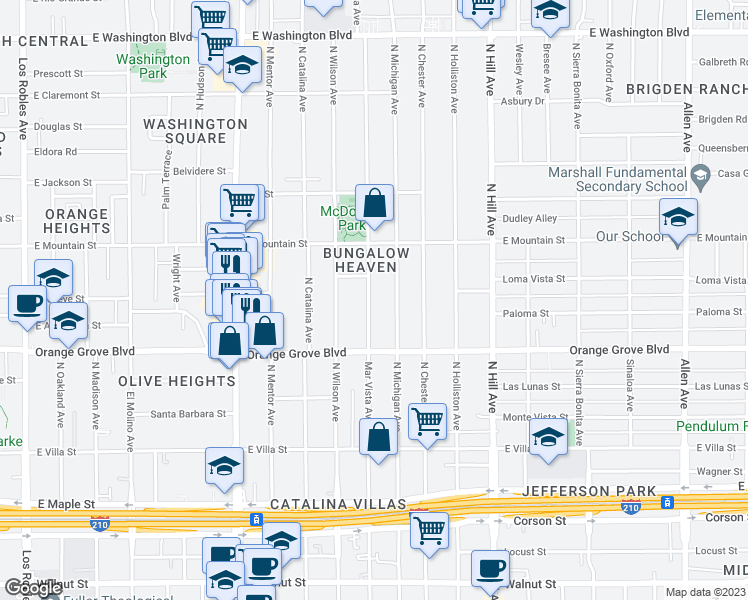map of restaurants, bars, coffee shops, grocery stores, and more near 788 Mar Vista Avenue in Pasadena