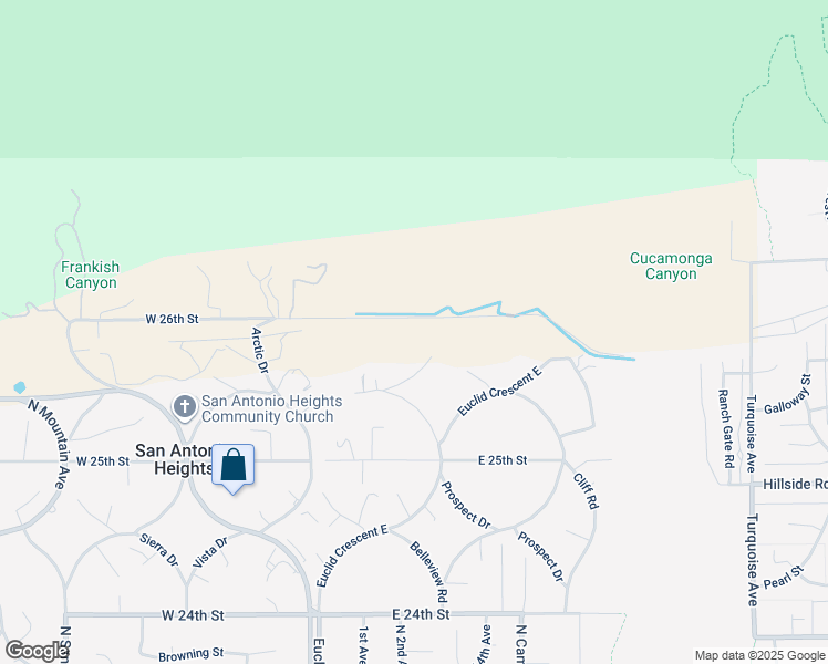 map of restaurants, bars, coffee shops, grocery stores, and more near Vista Drive in Upland