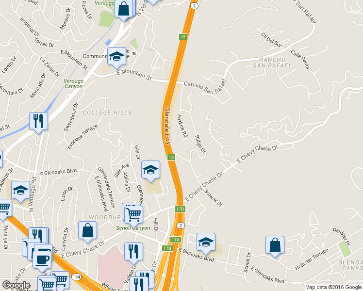 map of restaurants, bars, coffee shops, grocery stores, and more near 759 Foxkirk Road in Glendale