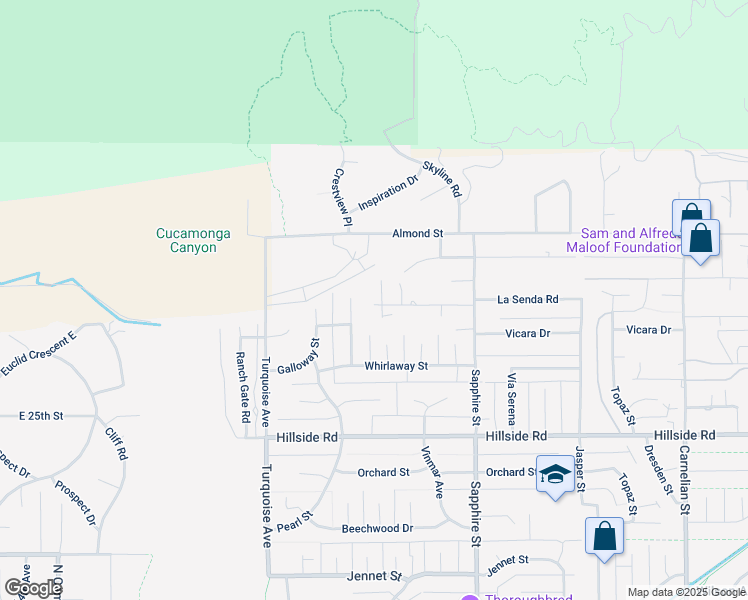 map of restaurants, bars, coffee shops, grocery stores, and more near 8120 La Senda Road in Rancho Cucamonga