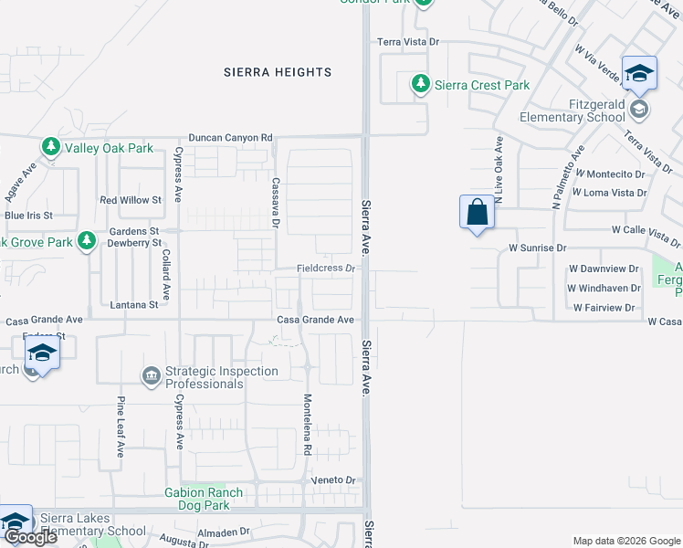 map of restaurants, bars, coffee shops, grocery stores, and more near 4936 Sierra Avenue in Fontana