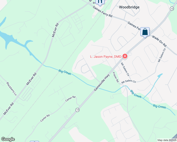 map of restaurants, bars, coffee shops, grocery stores, and more near Crestwood Bend Circle in Buford