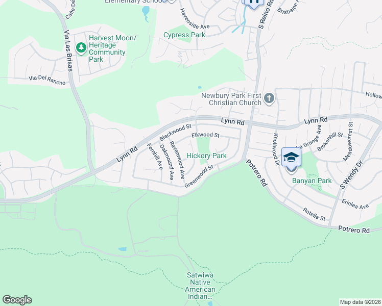 map of restaurants, bars, coffee shops, grocery stores, and more near 4083 Gladhill Street in Thousand Oaks