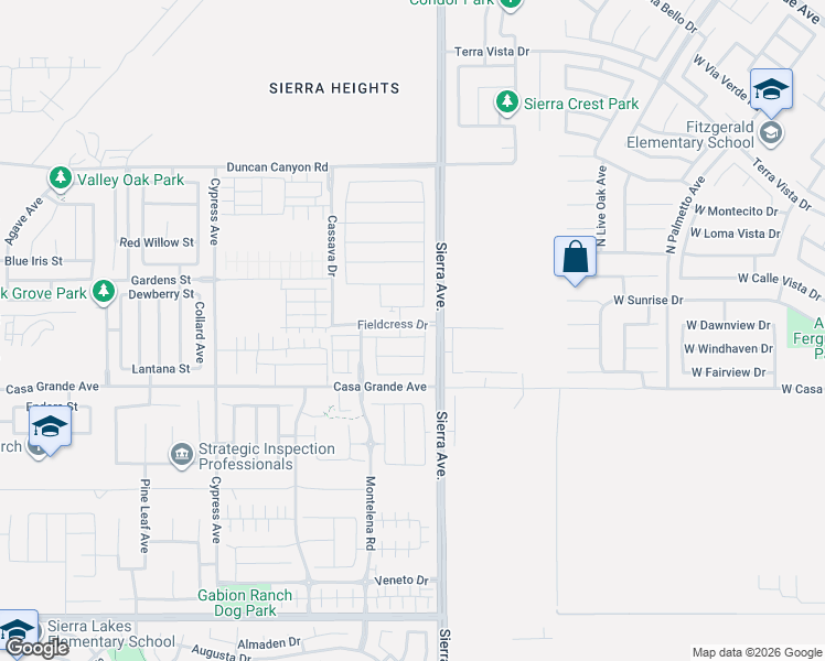 map of restaurants, bars, coffee shops, grocery stores, and more near 4936 Sierra Avenue in Fontana