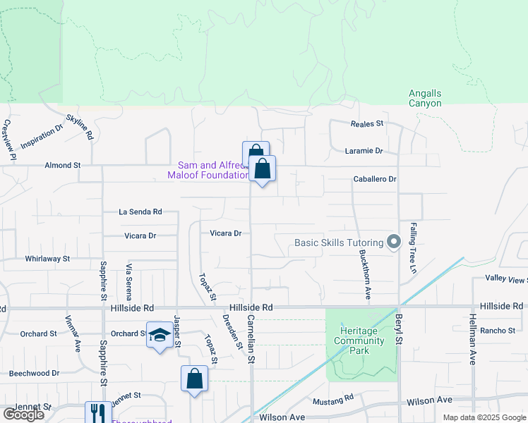 map of restaurants, bars, coffee shops, grocery stores, and more near 8770 Strang Lane in Rancho Cucamonga