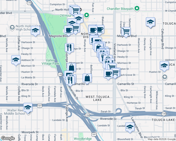 map of restaurants, bars, coffee shops, grocery stores, and more near in Los Angeles