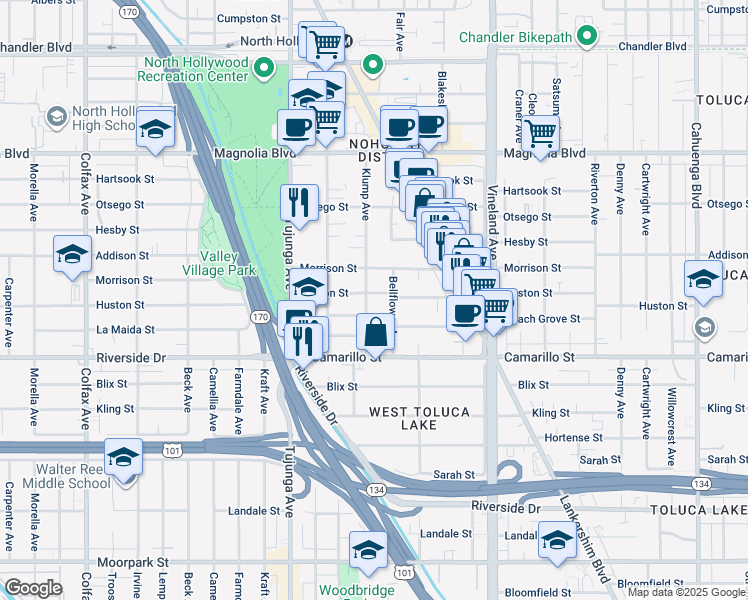 map of restaurants, bars, coffee shops, grocery stores, and more near in Los Angeles