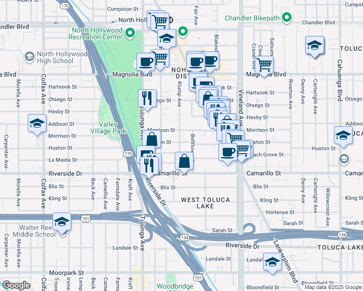 map of restaurants, bars, coffee shops, grocery stores, and more near in Los Angeles