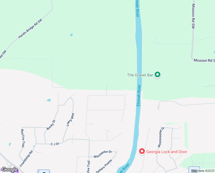 map of restaurants, bars, coffee shops, grocery stores, and more near 71 River Walk Parkway in Euharlee