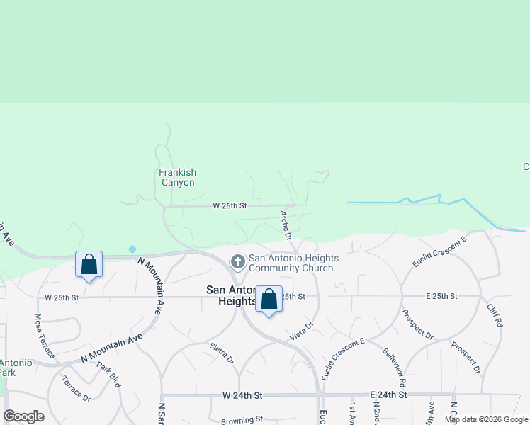 map of restaurants, bars, coffee shops, grocery stores, and more near 280 West 26th Street in Upland